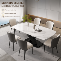 Ensemble de table à manger contemporaine en marbre avec chaises pour la maison, le restaurant, l'hôtel, le café, le bureau, l'appartement, la cuisine, le salon, meubles