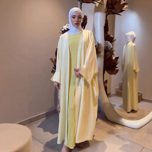 Para Habib islámico mujer abierto Abaya vestido amarillo hasta el tobillo estilo Vintage hecho a mano talla única se adapta verano otoño primavera - Product Image 4