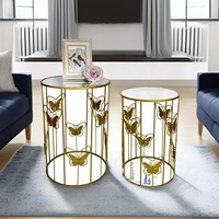 Ensemble de 2 tables basses en métal Lander, couleur or, tables d'appoint en fer de luxe, meubles modernes écologiques pour la maison, salon, chambre à coucher, vente en gros