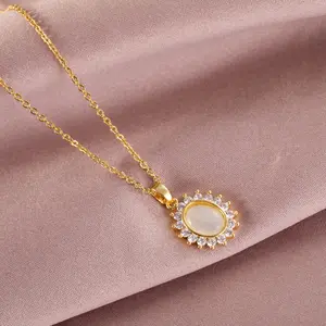 light luxury stainless steel necklace jewellery for female hot sale gold plated diamond opal oval necklace