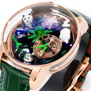 Montre Panda Bamboo Green Dial pour homme, cristal saphir, forme ronde spéciale, mouvement automatique mécanique tourbillon. - Product Image 2