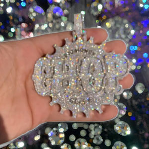 Colgante de Cadena con Inicial de Alá, Estilo Hip Hop, de Plata 925, Chapado en Oro de 18K, con Moissanita VVS de Corte Brillante y Engaste de Garra, Totalmente Pavimentado, GRA - Product Image 3