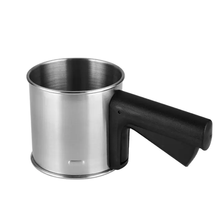 3 tazze in acciaio inox strumento di cottura a mano maglia setaccio per farina tazza setaccio per farina con manico in plastica