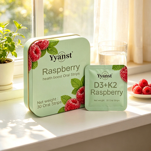 Suplemento de vitamina D3 K2 en tiras orales de rápidas absorción de Raspberry, para energía, apoyo óseo natural y bienestar diario, 30 sobres, OEM - Product Image 4