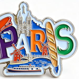 Broche Souvenir de Paris en Métal, Forme Irrégulière, Émail Dur, Design Lettre, Alliage de Zinc Électroplaqué, Article de Collection - Product Image 4