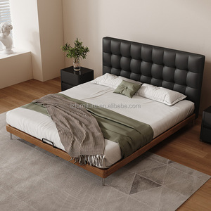 Italian Luxury Black Leather <b>Sofa</b> <b>Bed</b> with Storage <b>Modern</b> Design Soft-padded Solid Wood Edge for Master Bedroom - Product Image 4