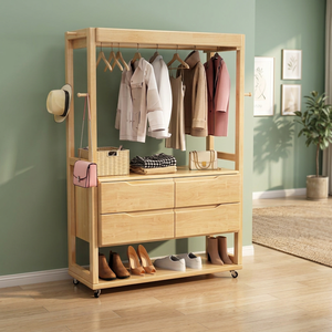Modern Wood <b>Coat</b> Rack <b>with</b> <b>Shelves</b> and <b>Hooks</b> Freestanding Storage for Bedroom Living Room Furniture Scandinavian Design - Product Image 3
