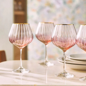 Verre à vin en verre côtelé <span class=keywords><strong>rose</strong></span> avec bordure dorée, grande capacité, verre à pied pour vin rouge - Product Image 2