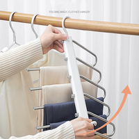Wholesale Multi-Function 6-in-1 Metal Magic Foldable Pant Scarf Skirt Hanger Space-Saving for Clothes