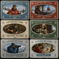 Collection Premium de Cartes à Collectionner en Métal Série Ski Alpin – Art Émail Ovale Vintage Alpes Sports d'Hiver pour Collectionneurs