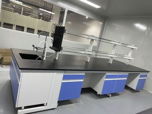 Table <span class=keywords><strong>de</strong></span> travail d'islande en acier et bois SEFA8 pour laboratoire, résistante aux produits chimiques, avec plateau en époxy pour laboratoires <span class=keywords><strong>de</strong></span> chimie et <span class=keywords><strong>de</strong></span> physique - Product Image 3