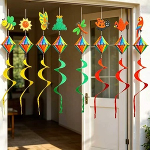 Moulin à vent suspendu coloré de 140 cm pour extérieur, décoration de jardin, <span class=keywords><strong>papillon</strong></span> <span class=keywords><strong>et</strong></span> abeille de dessin animé, queue spirale bouclée, pour patio, cour, véranda - Product Image 3