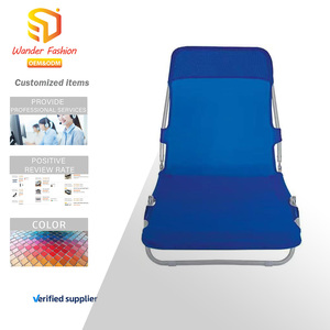 Chaise longue d'extérieur en acier avec tissu textile bleu - Product Image 1