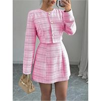 SOLY HUX Nouvel ensemble deux pièces en tweed pour femme, blazer à manches longues et mini-robe sans manches avec détails boutonnés
