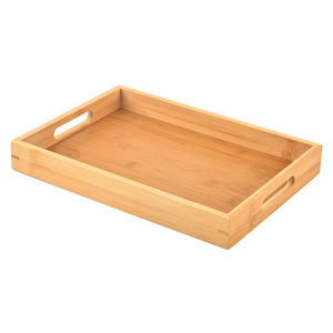 Bamboo Wood <b>Tea</b> <b>Tray</b> Rectangular With Double Hole Handle For Hotel Coffee <b>Tea</b> Serving - Product Image 5