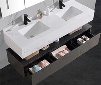 Meuble-lavabo de salle de bain moderne en bois massif résistant à l'eau, style ferme, avec égouttoir en acier inoxydable et miroir LED, pour usage hôtelier