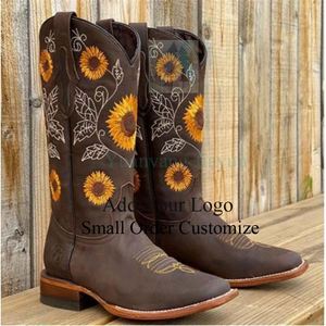 Bottines Chelsea personnalisables pour femme à talon en bois, style western, brodées, pour <span class=keywords><strong>mollets</strong></span> larges - Product Image 3