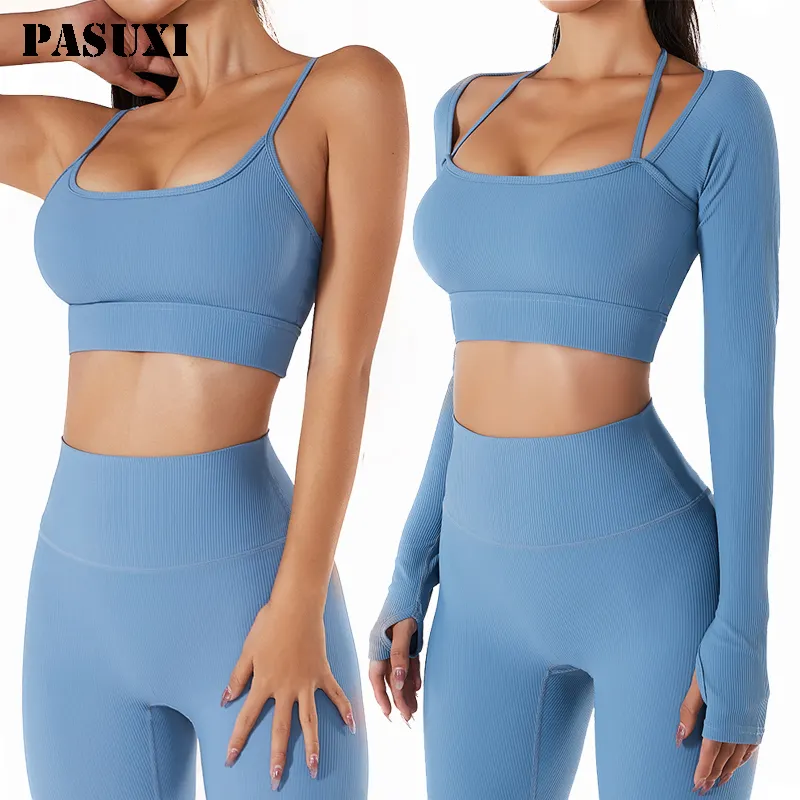 PASUXI Popular Seamless Yoga Suit 6 Piece Sports Shirts Crop Top Leggings Gym Clothes Fitness TracksuitWorkout Set