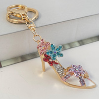 Gantungan Kunci Sepatu Hak Tinggi 3 Warna Fashion, Kristal Rhinestone, Stiletto, Bunga Emas, Aksesoris Tas Glamor, Perhiasan, Hadiah untuk Wanita
