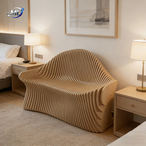 Banc de patio moderne en bois massif, forme ondulée, durable, mobilier d'extérieur pour jardin, bureau, espace public, sites sportifs, entrée - Product Image 2