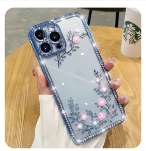 热销豪华钻石花新款透明iPhone13 11/12Pro花园镜头薄膜防摔保护套