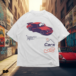T-shirt grafica bianca vintage con auto sportiva turbo, unisex, oversize, girocollo, manica corta, streetwear da corsa - Product Image 3