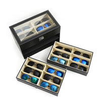 Boîte de rangement pour lunettes de soleil à 18 compartiments, double couche, en PU de qualité supérieure, anti-poussière, pour présentation et organisation des lunettes
