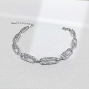Bracelet unisexe de luxe en argent 925, style hip hop, maillons géométriques, or 14 carats, zircon, épais, personnalisé. - Product Image 4