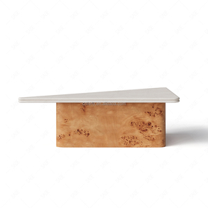 Ensemble de tables basses FERLY <span class=keywords><strong>en</strong></span> chêne et marbre, design géométrique sculptural, plateau <span class=keywords><strong>en</strong></span> pierre naturelle, deux pièces, taille et finition personnalisables - Product Image 4