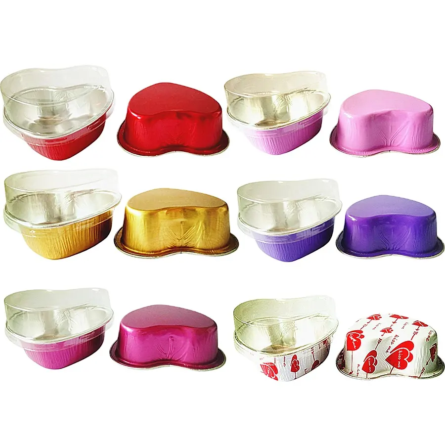 Cake Pan Disposable Mini Cupcake Cup Flan Baking Cups Aluminum Foil for Valentine's Day Wedding Xmas Birthday 100 Ml/ 3.4 OZ Y15