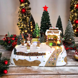 Lumière LED animée Gingerbread Man Skating Scene Festive Christmas Village Decoration and Craft Festival Gift and House Decor - Product Image 3