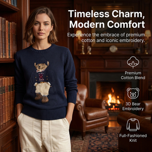 Pull jacquard personnalisé motif ours pour femme, tricot léger 7GG, style rétro, motif animal, mélange de laine pour le <span class=keywords><strong>printemps</strong></span> - Product Image 2