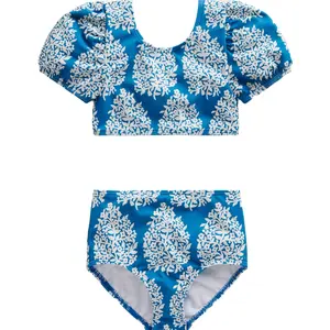 Custom Anti UV Puff Sleeve Bikini Swimsuit Good Coverage Two-piece Adorable Baby Swimwear Kids Swimwear