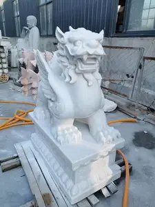 Statue de pierre Pi xiu en marbre blanc sculpté à la main en pierre d'animal d'extérieur sculpture en pierre feng shui