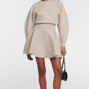 Minifalda de mezcla de lana acampanada de Color sólido versátil básica para primavera, verano, Otoño e Invierno - Product Image 1