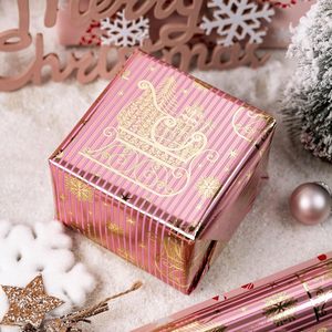 Burymento Christmas <b>Wrapping</b> <b>Paper</b> 17 In X 32.8 Ft Reversible Pink Gold Sled Design Gift Wrap For Holiday Crafting - Product Image 5