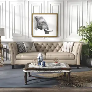 豪华美式沙发套装家具客厅沙发纽扣沙发棕色经典复古顶级真皮切斯特菲尔德沙发