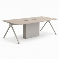 Table de conférence moderne avec gestion de câbles intégrée, pieds modulaires en A, mobilier de salle de réunion, vente en gros