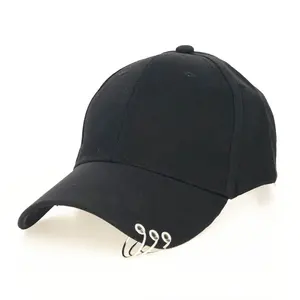 6 panel custom cotton baseball cap iron ring pierced Hip Hop hat casual adjustable dad cap