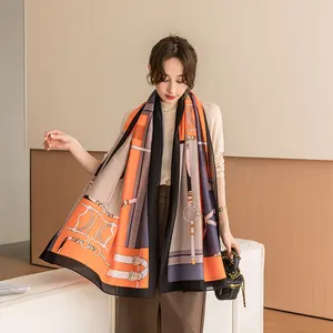 Wholesale Custom Luxury Silk Scarf Soft Smooth Print 180*90cm For Women Long Summer Shawl Satin Made Of Polyester