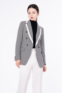 Costume femme simple <span class=keywords><strong>et</strong></span> généreux <span class=keywords><strong>pied</strong></span>-<span class=keywords><strong>de</strong></span>-<span class=keywords><strong>poule</strong></span> <span class=keywords><strong>noir</strong></span> <span class=keywords><strong>et</strong></span> <span class=keywords><strong>blanc</strong></span> blazer pantalon <span class=keywords><strong>blanc</strong></span> dames élégant costume décontracté formel 2 pièces - Product Image 3