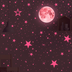 YALONG vente en gros autocollants luminescents pour chambre d'enfants salon OEM LOGO personnalisé lune et étoiles Stickers muraux décalcomanie décoration de la maison - Product Image 1