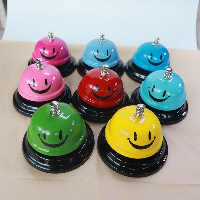 Metal Smiley Face Hand Bell - Service Call Bell for Pet Training, Restaurant, Bar & Game Buzzer, Educational Desk Bell
