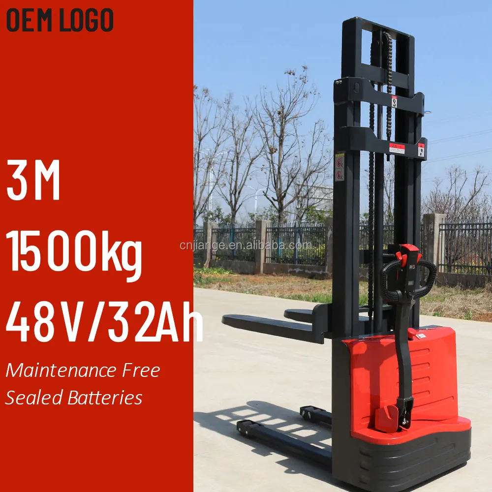 Warehouse sıcak satış elektrik Powered palet Stackerr 1500kg depo için 3000mm elektrikli palet istifleyici forkliftler