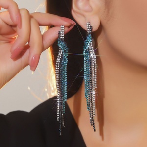 Women's Trendy Super Shiny Long Tassel Drop Earrings Exaggerated Butterfly Shape Versatile Copper Stud <b>Fashionable</b> <b>Hoop</b> <b>Earings</b> - Product Image 1