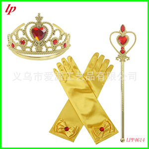 Princess Crown <b>Magic</b> Wand Gloves <b>Set</b> Gold Red Heart Design For Girls Costume Accessories LPP4614 - Product Image 1