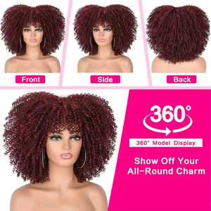 Afro Kinky Curly <span class=keywords><strong>Wig</strong></span> com Franja para Mulheres Negras Sem Cola Cheia e Fofa Como uma Bomba Longas Perucas de Cabelo Encaracolado - Product Image 3