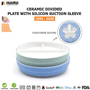<span class=keywords><strong>Assiette</strong></span> en céramique personnalisée à 3 compartiments <span class=keywords><strong>avec</strong></span> manchon d'aspiration en silicone, <span class=keywords><strong>assiette</strong></span> à compartiments en porcelaine pour aliments - Product Image 3