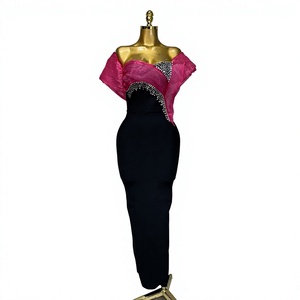 Robe fourreau asymétrique pour femme, ornée de strass, longue, moulante, sexy, de luxe, élégante, pour soirée d'anniversaire, en polyester - Product Image 2