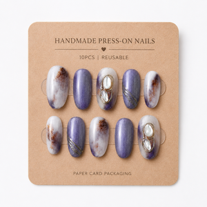 <span class=keywords><strong>Faux</strong></span> ongles élégants faits à la main, <span class=keywords><strong>gris</strong></span> lavande marbré avec perle décorative et ligne dorée, à presser, OEM, marque privée - Product Image 5